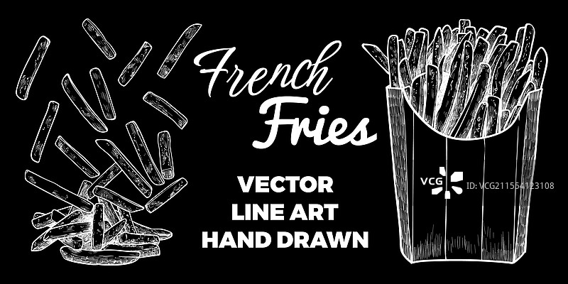 黑色背景上的盒装薯条图片素材