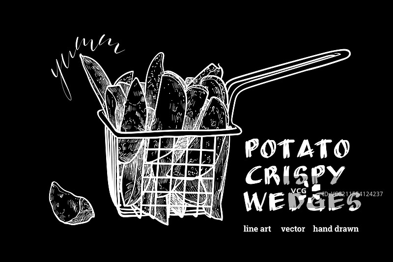 黑色背景上的脆皮楔形薯条图片素材