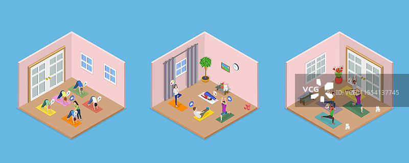 瑜伽的三维等距平面图图片素材