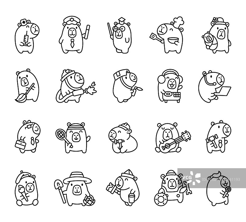 水豚职业卡通系列图片素材