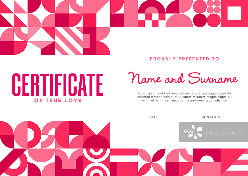 情人节几何形状证书模板图片素材