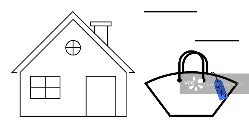 房子和带价格标签的购物袋代表着图片素材