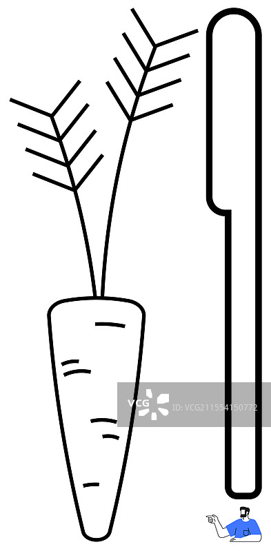 极简主义胡萝卜和刀的线条艺术表现图片素材