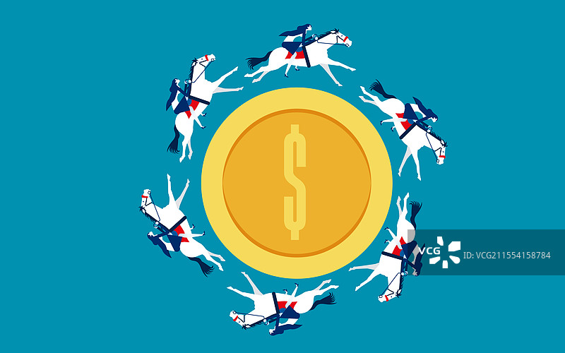 骑马环绕硬币的商业金融图片素材