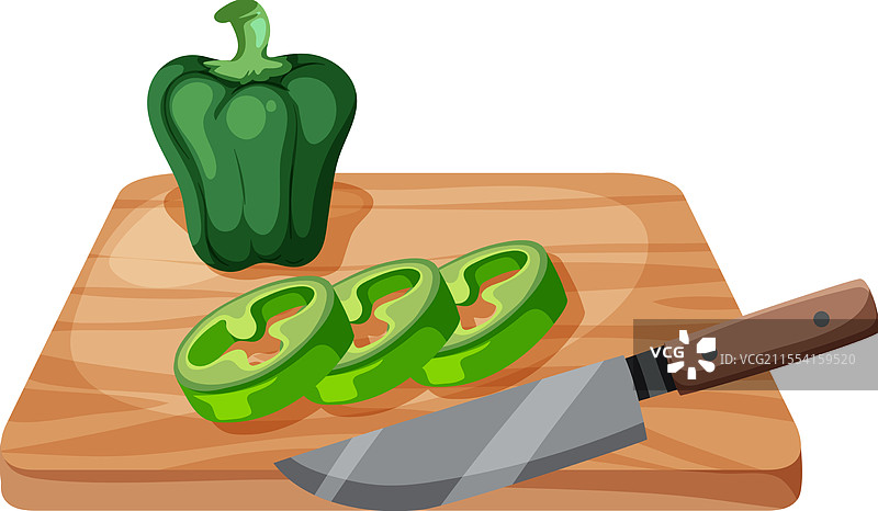 新鲜青椒片与厨房刀具图片素材