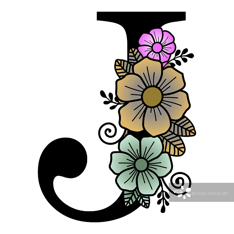 奢华花卉字母J图片素材