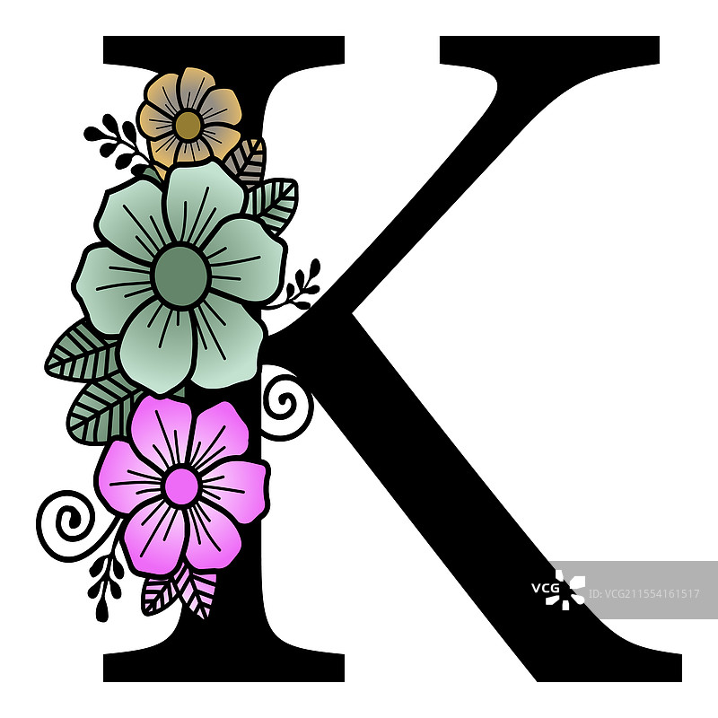奢华花卉字母K图片素材