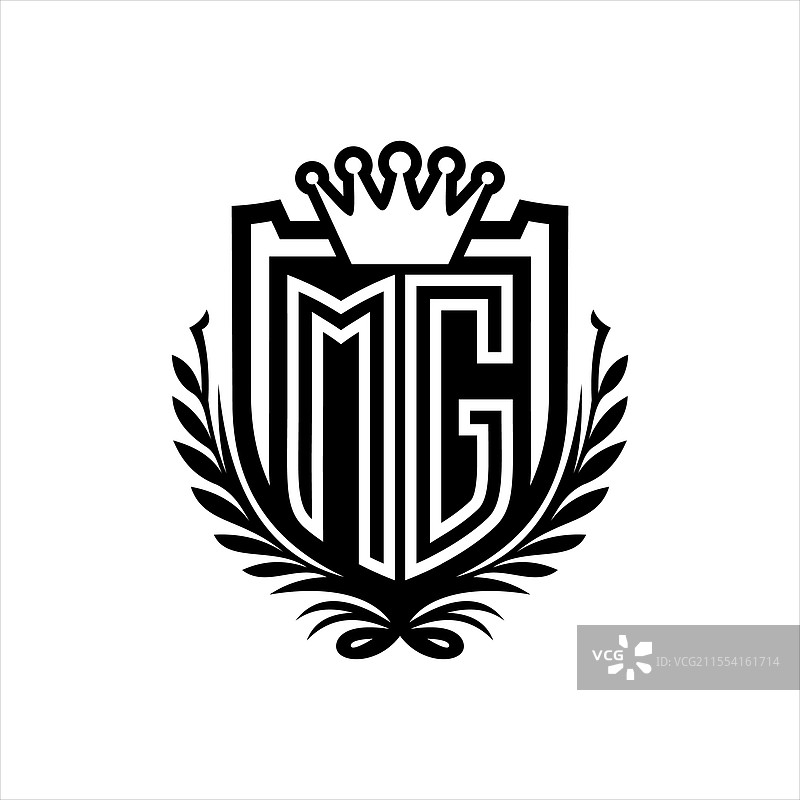 复古风格的MG标志，带有盾形纹章和皇冠图片素材