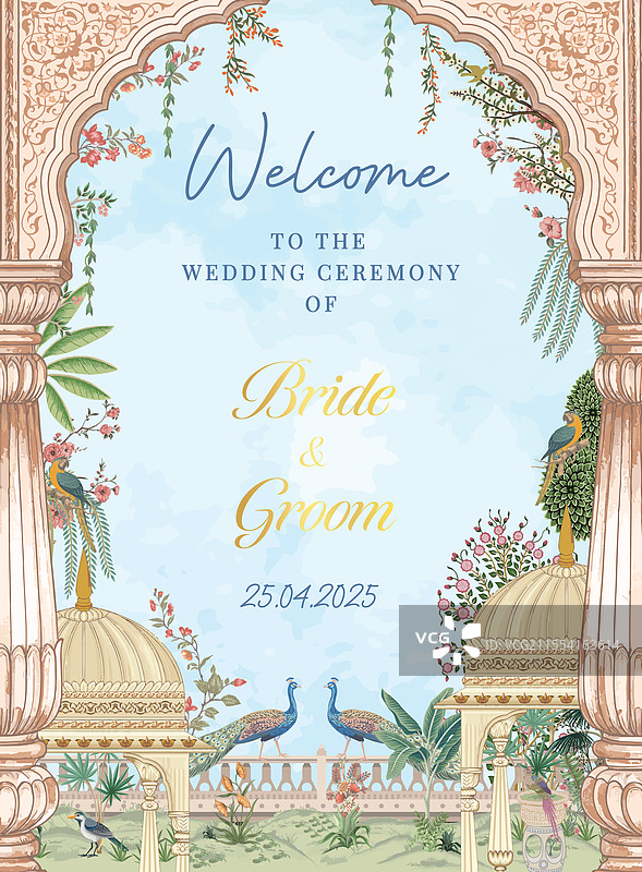 优雅的莫卧儿拱门框架，配有精美的柱子图片素材