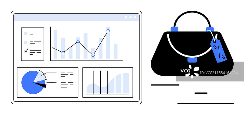 数据仪表板与手袋旁边的图表图片素材