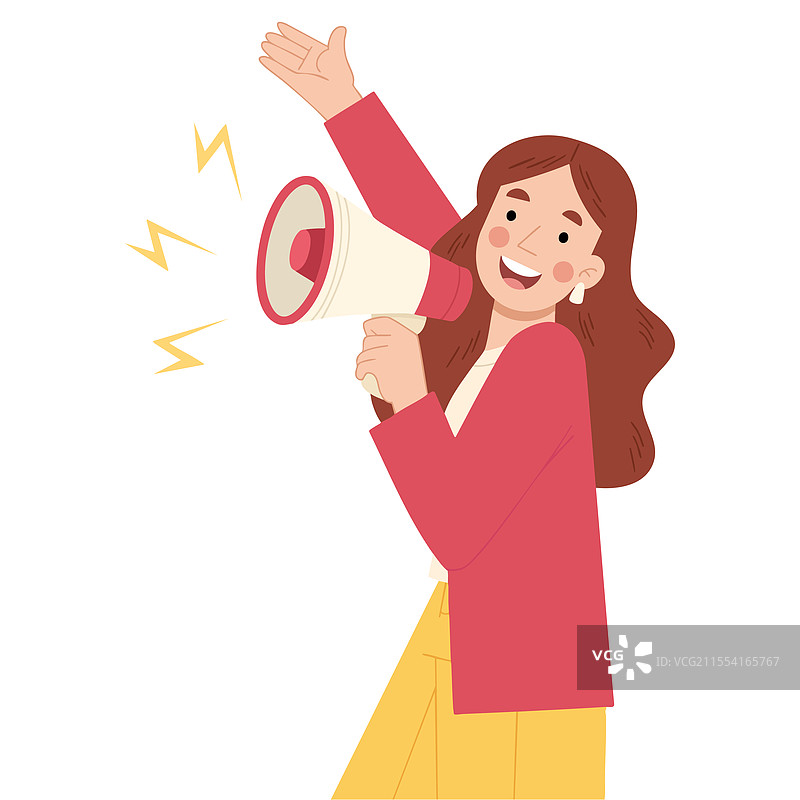 女性用扩音器进行宣布图片素材