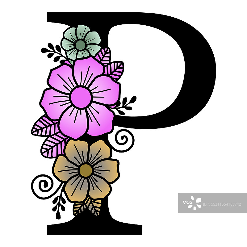奢华花卉字母P图片素材