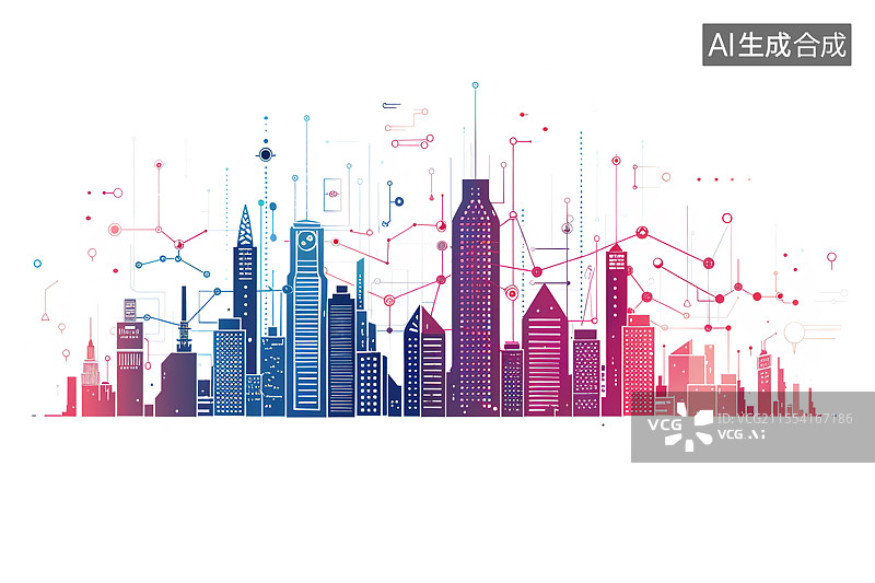 【AI数字艺术】白色背景下的城市建筑群——城市互联智慧城市概念图片素材