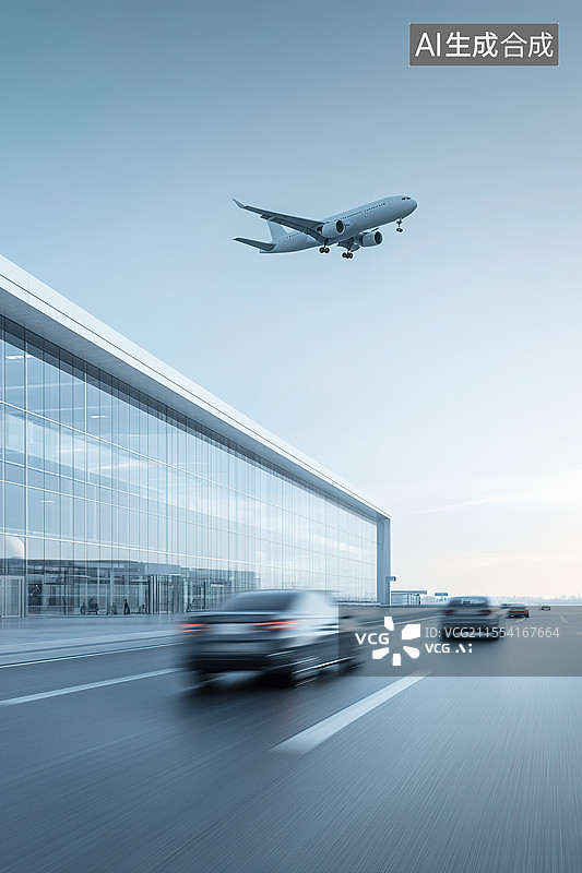 【AI数字艺术】大型机场航站楼出发层建筑道路和差旅商务场景图片素材