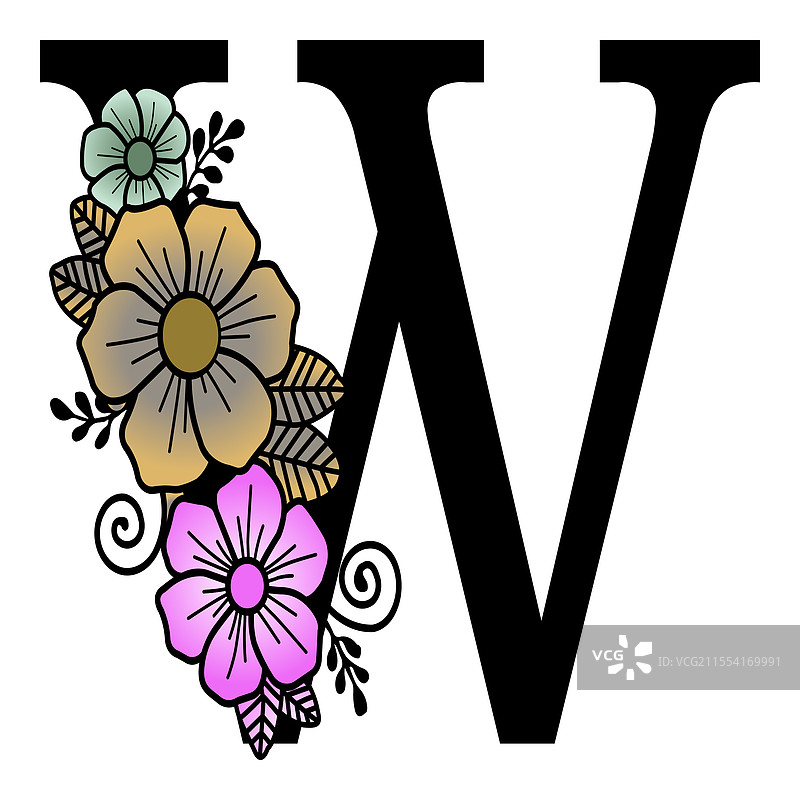 奢华花卉字母W图片素材