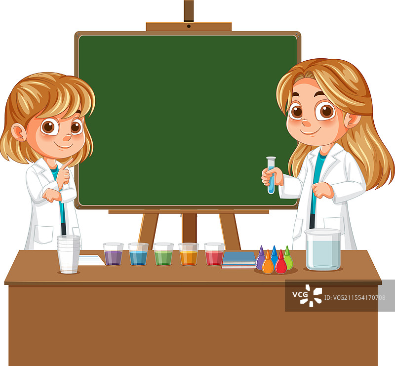 两个孩子在进行色彩缤纷的科学实验图片素材