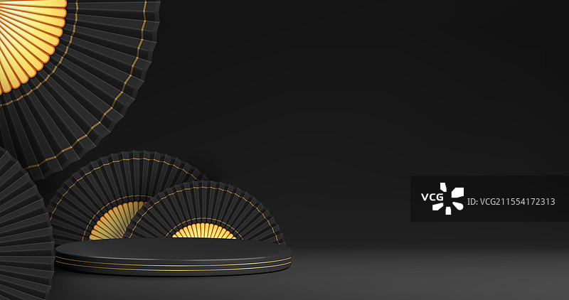 圆形舞台和亚洲粉丝在黑色背景上图片素材