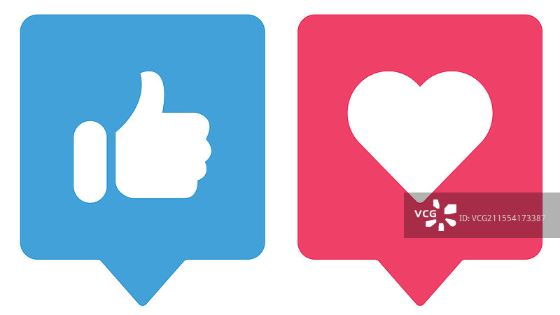 社交媒体的点赞或竖起大拇指和心形图标图片素材