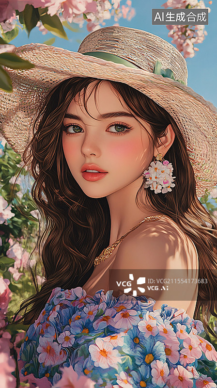 【AI数字艺术】花丛中的少女图片素材