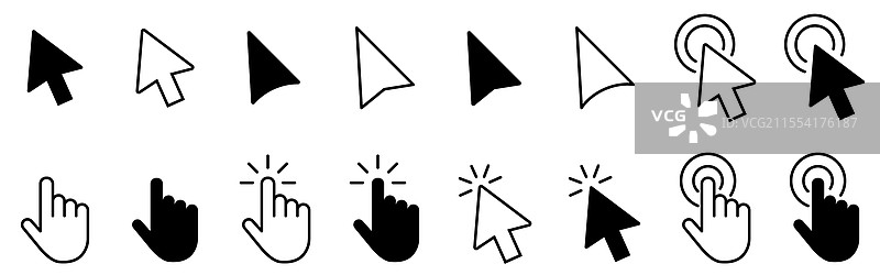 计算机鼠标点击光标图标集与手部图标图片素材