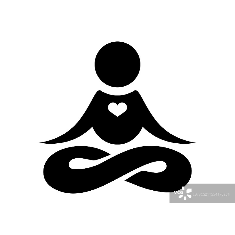 平面风格的冥想图标，瑜伽士与心形图案图片素材
