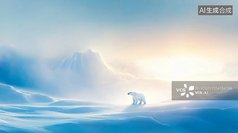 【AI数字艺术】北极冰原雪地里的北极熊图片素材