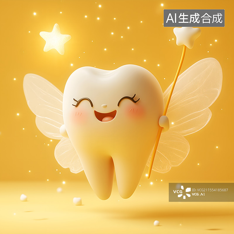 【AI数字艺术】黄色背景下的牙仙子图片素材