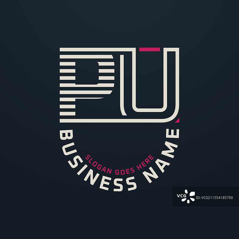 字母PU的高端标志设计，现代商业风格图片素材