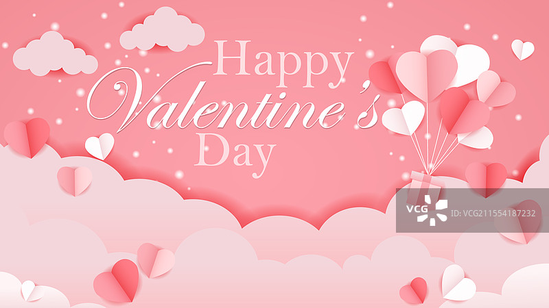 飞翔的心形和云朵情人节背景图片素材