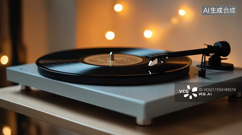 【AI数字艺术】一台唱机上的经典黑胶唱片图片素材