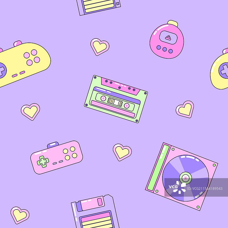 音频磁带和游戏手柄的无缝图案图片素材