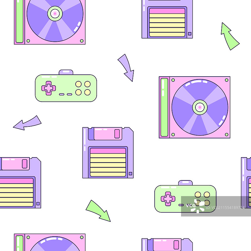 带有软盘和游戏手柄的无缝图案图片素材