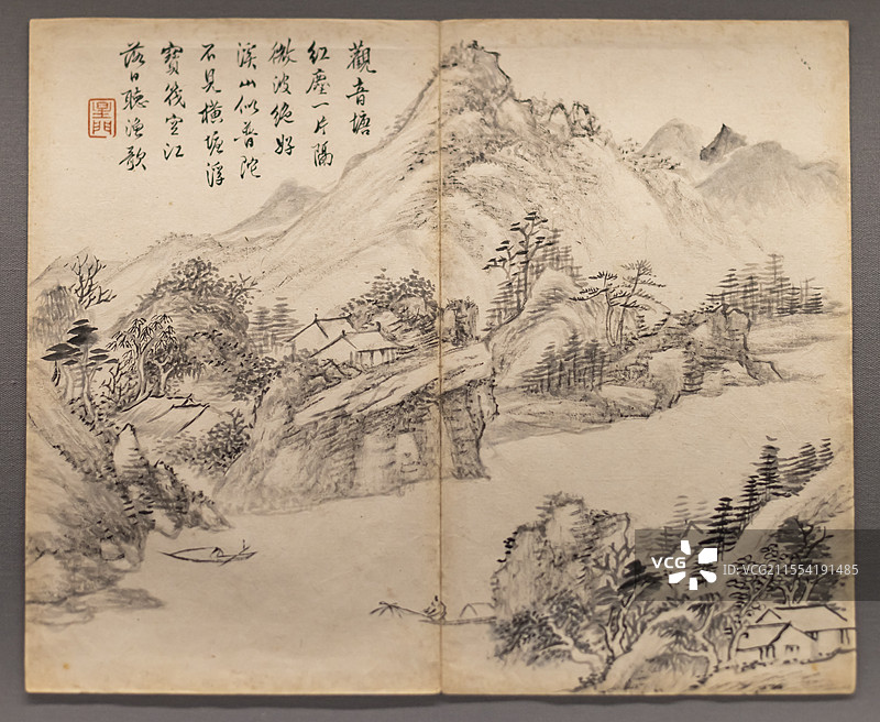 李熙垣墨笔江行图册 观音塘 清 纸本墨笔 永福县博物馆图片素材