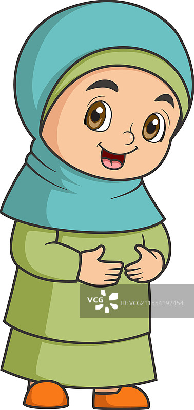 快乐的卡通穆斯林女孩微笑图片素材