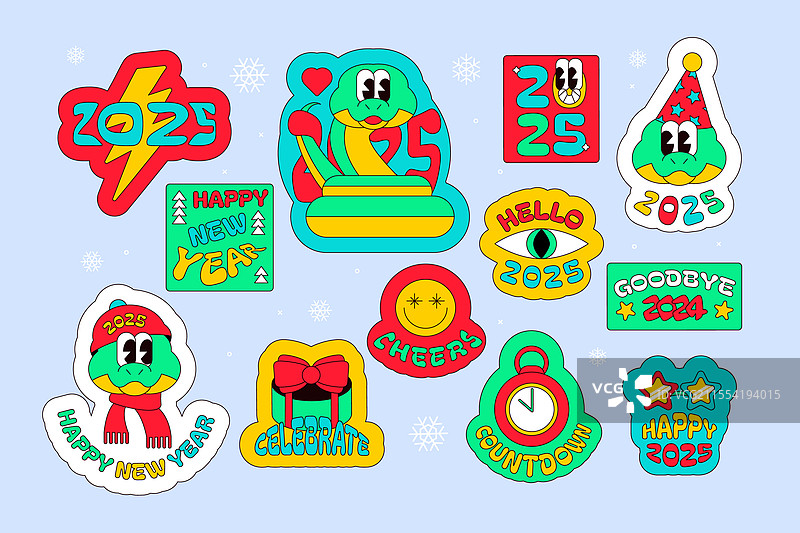2025年新年魔术贴中国复古Y2K贴纸图片素材