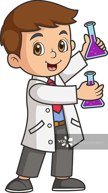 小科学家卡通人物使用化学烧瓶图片素材