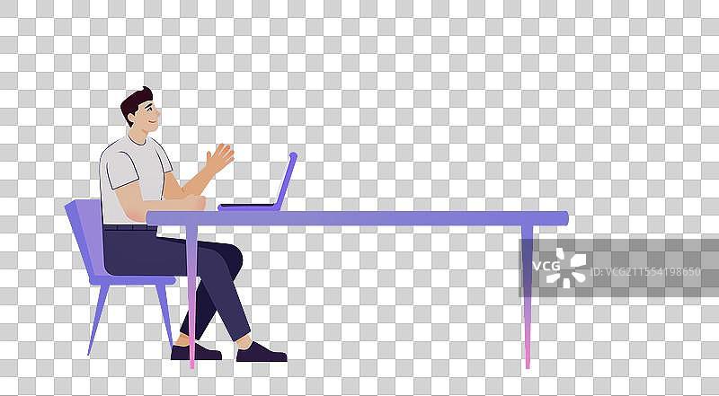 坐在办公桌前学习工作的商务男士元素插画图片素材