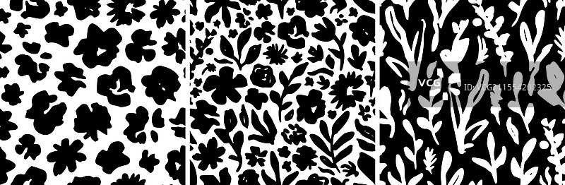 黑白抽象花卉图案与手绘墨水图片素材