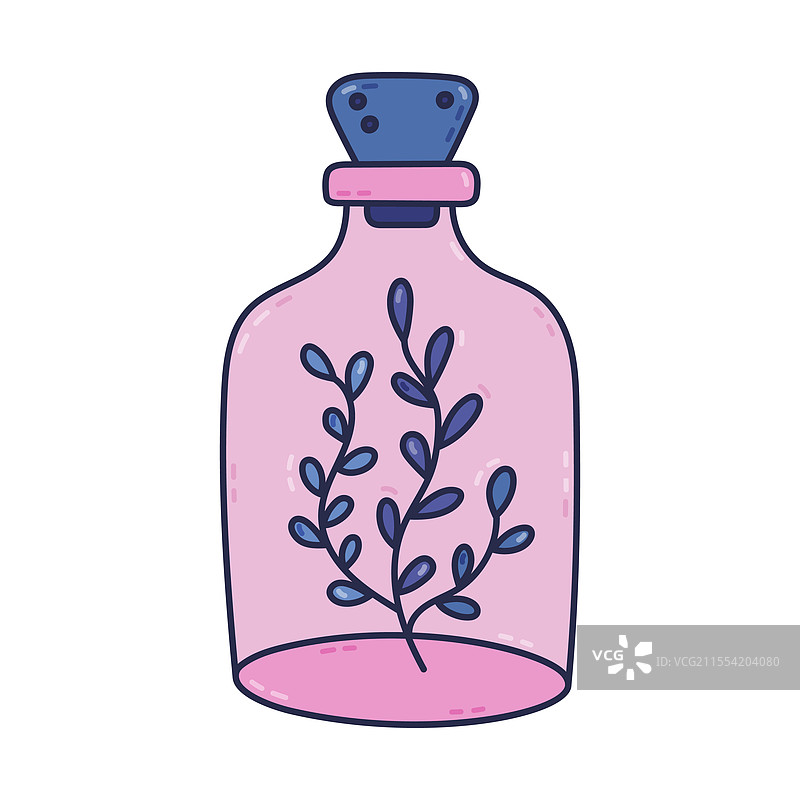 可爱的卡通玻璃瓶，带有软木塞和草药图片素材