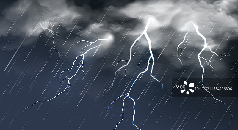 逼真的雨水与闪电雷云图片素材