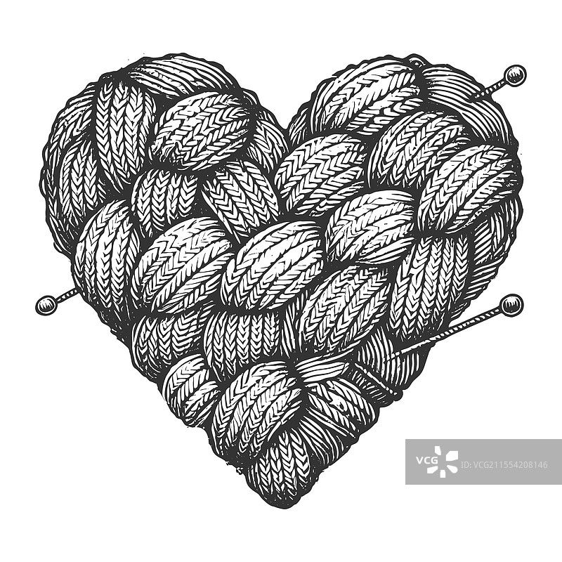 心形毛线和针织针图片素材