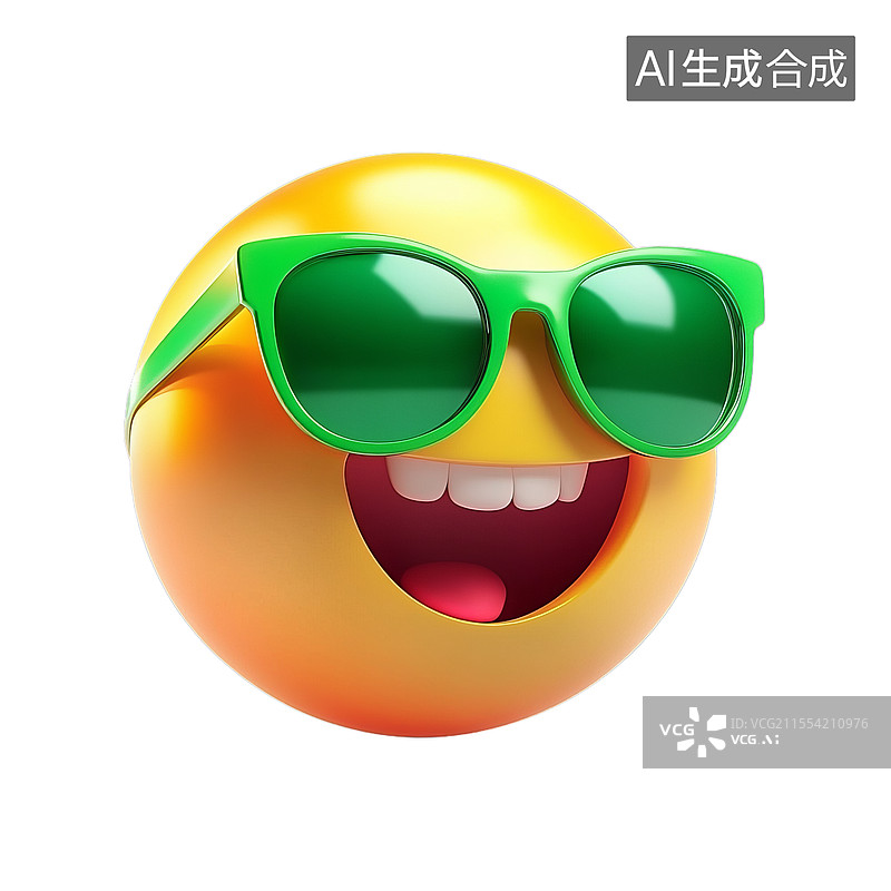 【AI数字艺术】带着太阳镜的3D卡通笑脸表情图标图片素材
