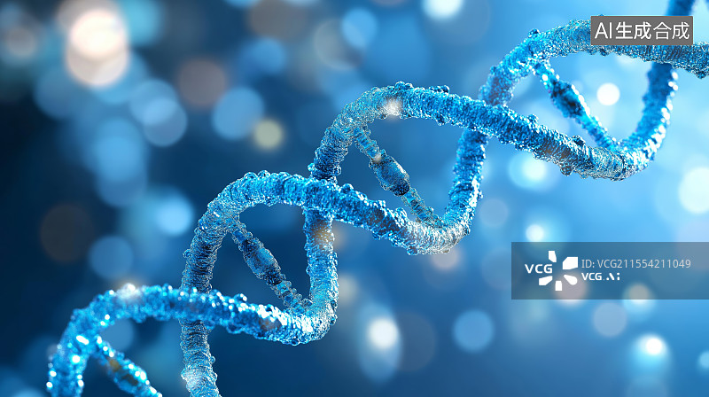 【AI数字艺术】蓝色DNA双螺旋结构三维渲染图图片素材