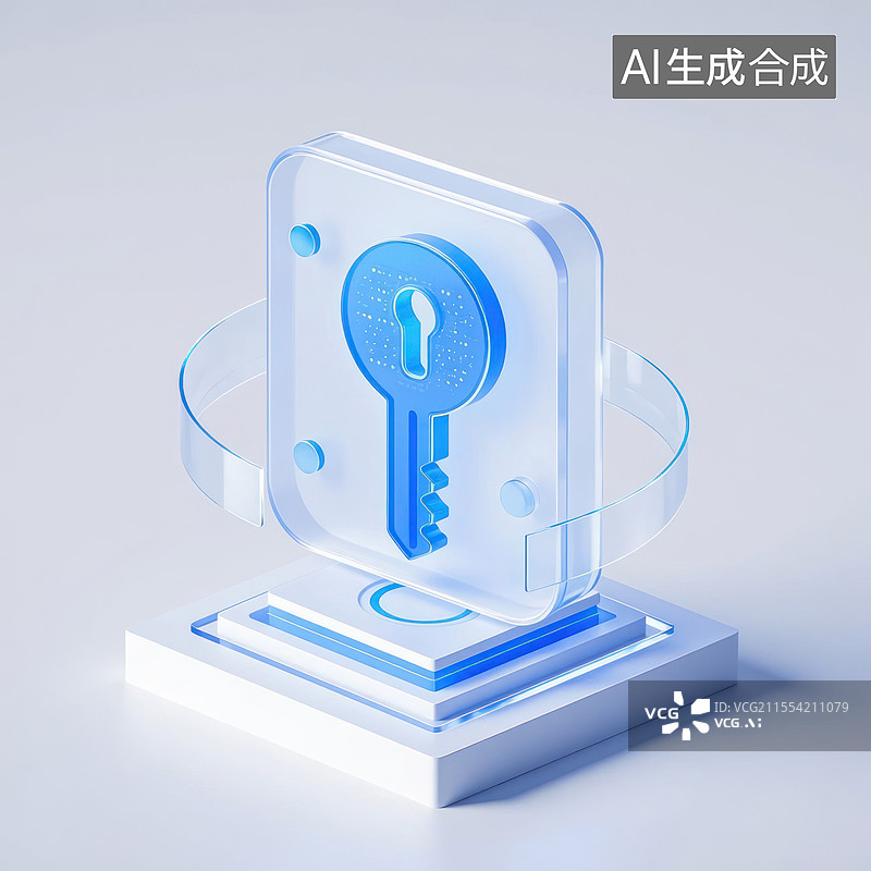 【AI数字艺术】科技安全，3D可视化钥匙图标，安全密码图片素材