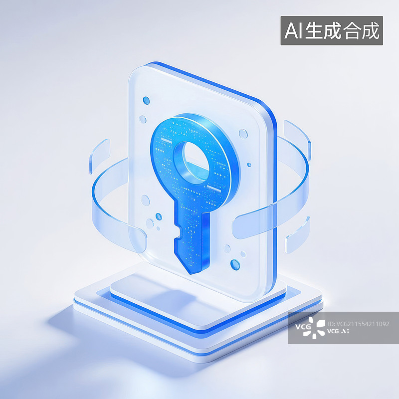 【AI数字艺术】科技安全，3D可视化钥匙图标，安全密码图片素材