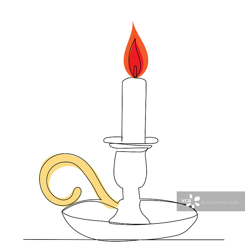 蜡烛在烛台上的连续线素描图片素材