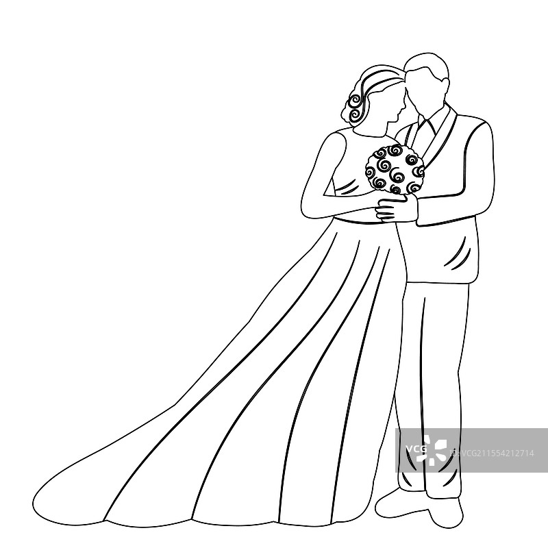 新娘和新郎的素描，背景透明图片素材