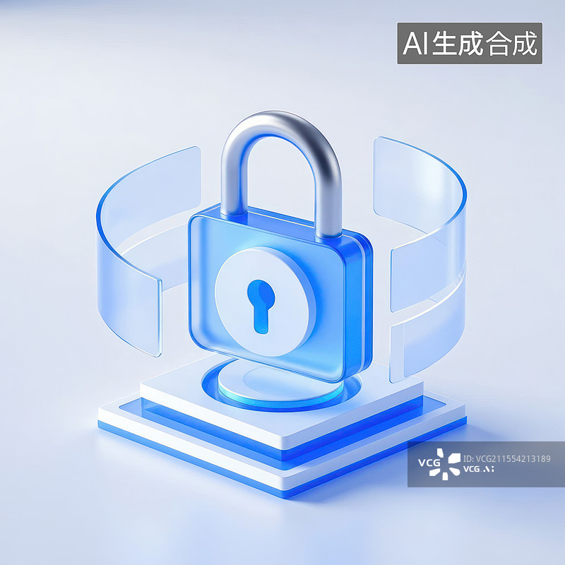 【AI数字艺术】数据安全守护，科技感安全锁，3D锁子图标图片素材