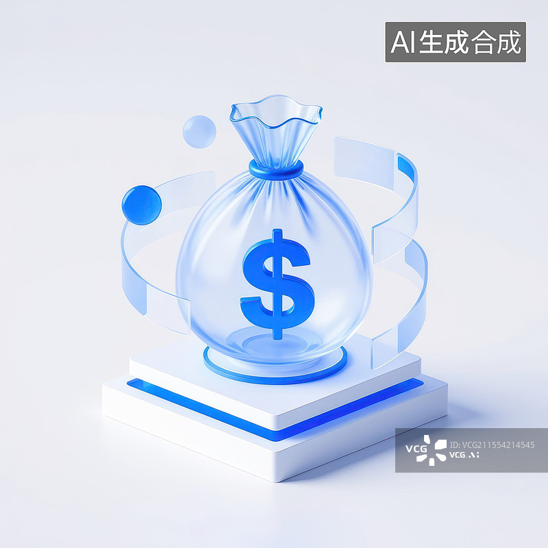 【AI数字艺术】科技感金融资产增长，3D金融图标，钱袋图片素材