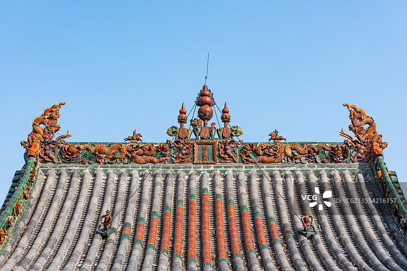山西省晋城市笔峰禅寺琉璃屋顶特写图片素材